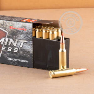 A photograph detailing the 6.5MM CREEDMOOR ammo with V-MAX bullets made by Hornady.