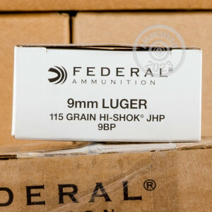 Photograph showing detail of 9MM LUGER FEDERAL CLASSIC 115 GRAIN JHP (50 ROUNDS)