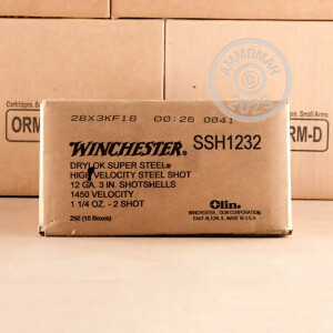 Photo detailing the 12 GAUGE WINCHESTER DRYLOK SUPER STEEL 3" 1-1/4 OZ. #2 PLATED STEEL SHOT (25 ROUNDS) for sale at AmmoMan.com.