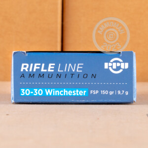 A photograph of 500 rounds of 150 grain 30-30 Winchester ammo with a flat soft point bullet for sale.