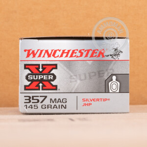 Photo detailing the 357 MAGNUM WINCHESTER SUPER X 145 GRAIN SILVERTIP JHP (500 ROUNDS) for sale at AmmoMan.com.