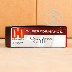 Photograph showing detail of 6.5X55 SWEDISH HORNADY SUPERFORMANCE SST POLYMER TIP 140 GRAIN (20 ROUNDS)