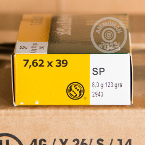 Photograph showing detail of 7.62X39 SELLIER & BELLOT 123 GRAIN SP (20 ROUNDS)