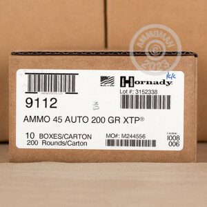 Photo detailing the 45 ACP HORNADY CUSTOM 200 GRAIN XTP JHP (200 ROUNDS) for sale at AmmoMan.com.