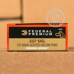 Photo detailing the 357 SIG FEDERAL PERSONAL DEFENSE 125 GRAIN JHP (50 ROUNDS) for sale at AmmoMan.com.