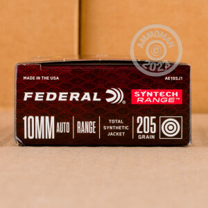Photo detailing the 10MM FEDERAL SYNTECH RANGE 205 GRAIN TOTAL SYNTHETIC JACKET (50 ROUNDS) for sale at AmmoMan.com.