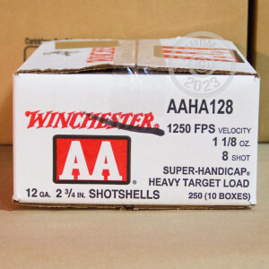 Photo detailing the 12 GAUGE WINCHESTER AA SUPER HANDICAP 2-3/4" #8 SHOT (25 ROUNDS) for sale at AmmoMan.com.