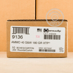 Image of the .40 S&W HORNADY CUSTOM XTP 180 GRAIN JHP (20 ROUNDS) available at AmmoMan.com.
