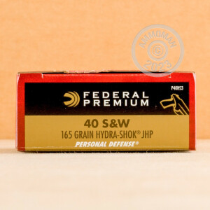 Photo detailing the 40 S&W FEDERAL 165 GRAIN HYDRA-SHOK JHP (500 ROUNDS) for sale at AmmoMan.com.