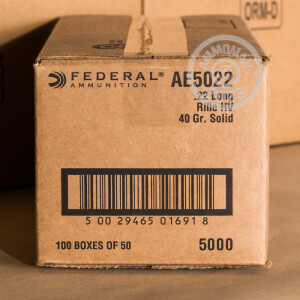 Photo detailing the 22 LR FEDERAL AMERICAN EAGLE 40 GRAIN LRN (500 ROUNDS) for sale at AmmoMan.com.