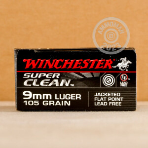 Photo detailing the 9MM LUGER WINCHESTER SUPER CLEAN 105 GRAIN JSP (50 ROUNDS) for sale at AmmoMan.com.