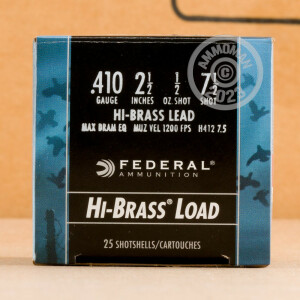 Photograph showing detail of 410 BORE FEDERAL HI-BRASS GAME SHOK 2-1/2" 1/2 OZ. #7 SHOT (25 ROUNDS)
