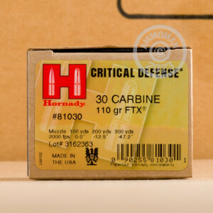 Image of the 30 CARBINE HORNADY CRITICAL DEFENSE 110 GRAIN JHP (250 ROUNDS) available at AmmoMan.com.