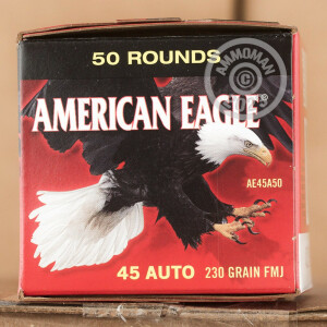 Photo detailing the 45 ACP FEDERAL AMERICAN EAGLE (TRAYLESS) 230 GRAIN FMJ (50 ROUNDS) for sale at AmmoMan.com.