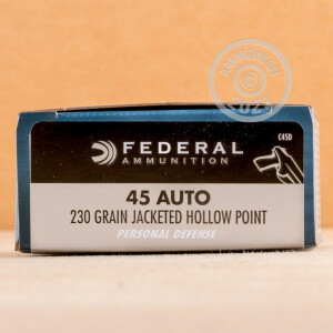 Photograph showing detail of .45 ACP FEDERAL PERSONAL DEFENSE 230 GRAIN JHP (500 ROUNDS)