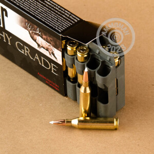 A photograph detailing the 243 Winchester ammo with Nosler AccuBond bullets made by Nosler Ammunition.