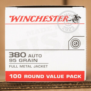Photo detailing the 380 ACP WINCHESTER 95 GRAIN FMJ (100 ROUNDS) for sale at AmmoMan.com.