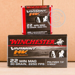 Image of the 22 MAGNUM WINCHESTER VARMINT HIGH VELOCITY 30 GRAIN V-MAX (1000 ROUNDS) available at AmmoMan.com.