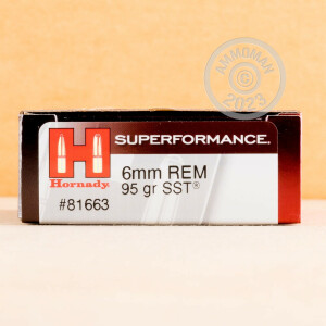 Photograph showing detail of 6MM REMINGTON HORNADY SUPERFORMANCE 95 GRAIN SST (20 ROUNDS)