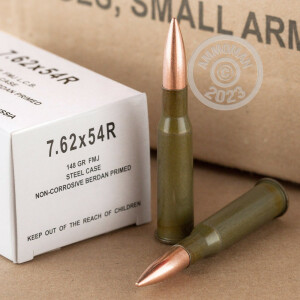 Photograph showing detail of 7.62X54R WOLF 148 GRAIN FMJ (20 ROUNDS)