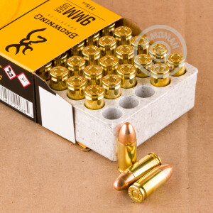 Image detailing the brass case and boxer primers on the Browning ammunition.