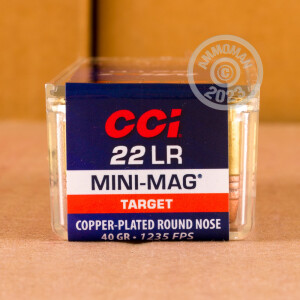  rounds of .22 Long Rifle ammo with copper plated round nose bullets made by CCI.
