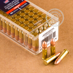  rounds of .22 Long Rifle ammo with copper plated round nose bullets made by CCI.