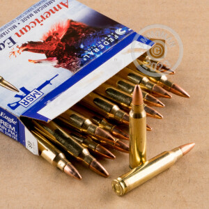 A photograph of 500 rounds of 55 grain 223 Remington ammo with a FMJ bullet for sale.