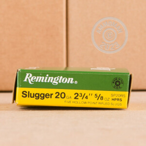 Photo detailing the 20 GAUGE REMINGTON SLUGGER 2-3/4" 5/8 OZ RIFLED SLUG (5 ROUNDS) for sale at AmmoMan.com.