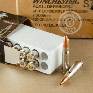 Photograph showing detail of 7.62X39 WINCHESTER PDX1 DEFENDER 120 GRAIN HP (20 ROUNDS)