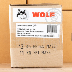 Image of the 7.62X54R WOLF MILITARY CLASSIC 148 GRAIN FMJ (500 ROUNDS) available at AmmoMan.com.