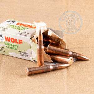 Photo detailing the 7.62X54R WOLF MILITARY CLASSIC 148 GRAIN FMJ (500 ROUNDS) for sale at AmmoMan.com.