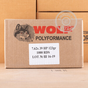 Photo detailing the 7.62X39 WOLF WPA POLYFORMANCE 123 GRAIN HP (20 ROUNDS) for sale at AmmoMan.com.
