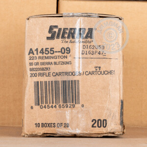Image of 223 Remington ammo by Sierra Bullets that's ideal for hunting varmint sized game.