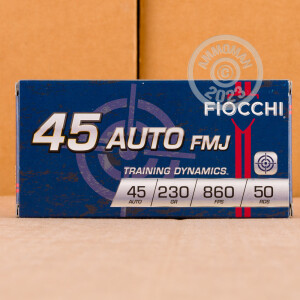 Photo detailing the 45 ACP FIOCCHI 230 GRAIN FMJ (500 ROUNDS) for sale at AmmoMan.com.