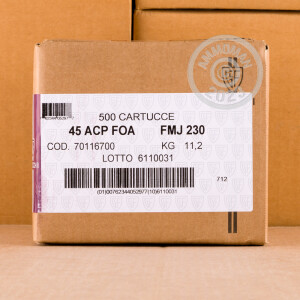 Image of the 45 ACP FIOCCHI 230 GRAIN FMJ (500 ROUNDS) available at AmmoMan.com.