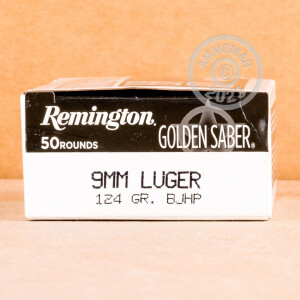 Photo detailing the 9MM REMINGTON GOLDEN SABER 124 GRAIN BJHP (500 ROUNDS) for sale at AmmoMan.com.