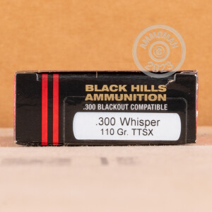 Photo detailing the 300 AAC BLACKOUT BLACK HILLS 110 GRAIN TTSX (500 ROUNDS) for sale at AmmoMan.com.