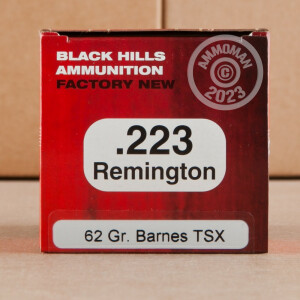 Photo detailing the 223 REM BLACK HILLS 62 GRAIN TSX (50 ROUNDS) for sale at AmmoMan.com.
