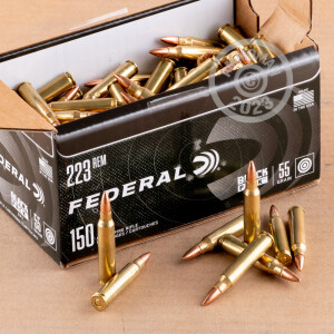 A photograph detailing the 223 Remington ammo with FMJ bullets made by Federal.