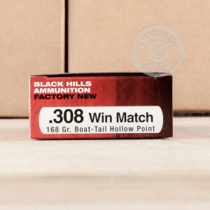 Photo detailing the 308 WIN BLACK HILLS 168 GRAIN HPBT MATCH (100 ROUNDS) for sale at AmmoMan.com.