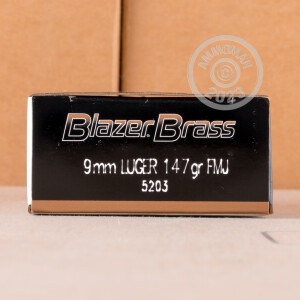 Photo detailing the 9MM BLAZER BRASS 147 GRAIN FMJ (50 ROUNDS) for sale at AmmoMan.com.