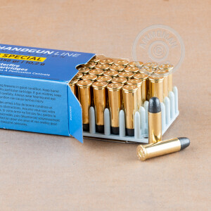 A photograph of 50 rounds of 158 grain 38 Special ammo with a Lead Round Nose (LRN) bullet for sale.