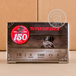 Image of the 12 GAUGE WINCHESTER 150 YR COMMEMORATIVE 3" 1-1/4 OZ. #2 SHOT (25 ROUNDS) available at AmmoMan.com.