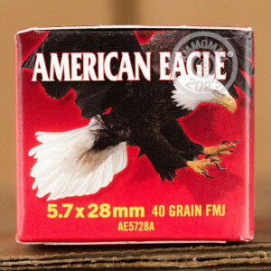 Photograph showing detail of 5.7x28MM FEDERAL AMERICAN EAGLE 40 GRAIN FMJ (50 ROUNDS)