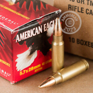 Image of the 5.7x28MM FEDERAL AMERICAN EAGLE 40 GRAIN FMJ (50 ROUNDS) available at AmmoMan.com.