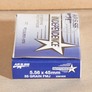 An image of 5.56x45mm ammo made by Independence at AmmoMan.com.