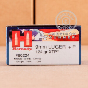 Image of 9MM LUGER HORNADY AMERICAN GUNNER +P 124 GRAIN JHP (25 ROUNDS)