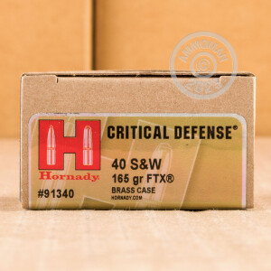 Photo detailing the 40 S&W HORNADY CRITICAL DEFENSE 165 GRAIN JHP FTX (20 ROUNDS) for sale at AmmoMan.com.