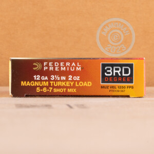 Photo detailing the 12 GAUGE FEDERAL 3RD DEGREE 3 1/2" 2 OZ. #5/6/7 SHOT (5 ROUNDS) for sale at AmmoMan.com.